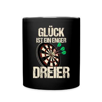Lustiges Glück ist ein enger dreier Dart Spruch - Tasse einfarbig - Schwarz - Vorne