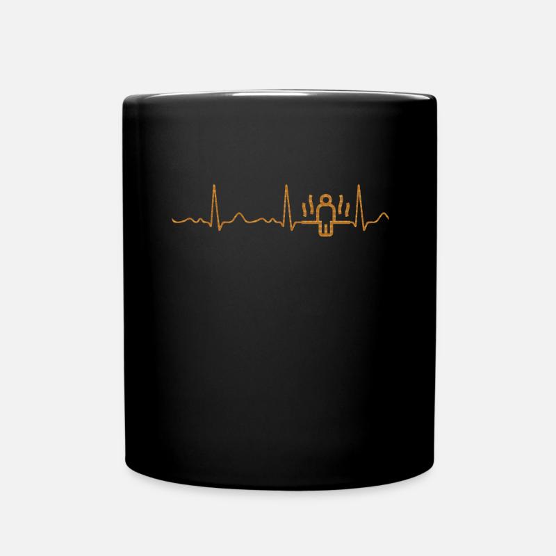 Sauna - Herzschlag / Herzlinie / Puls / EKG, Holz - Tasse einfarbig - Schwarz