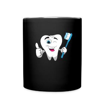 Dentiste - Dent radieuse avec une brosse à dents bleue - Mug uni - noir - Devant