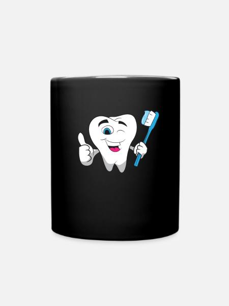 Zahnarzt - Strahlender Zahn mit blauer Zahnbürste - Tasse einfarbig - Schwarz