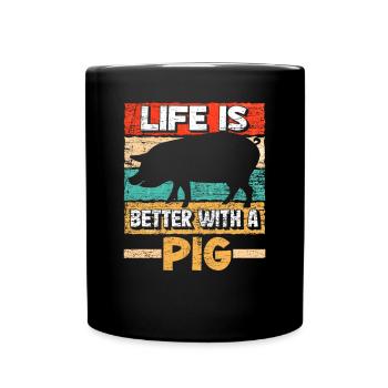Schwein - Tasse einfarbig - Schwarz - Vorne