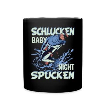 Angler Fischer - Schlucken Baby nicht Spucken - Tasse einfarbig - Schwarz - Vorne