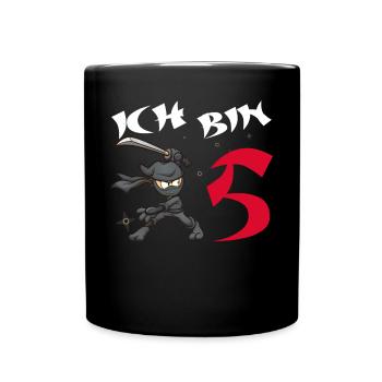 Ich bin 5 Ninja Jungen 5 Jahre 5. Geburtstag - Tasse einfarbig - Schwarz - Vorne
