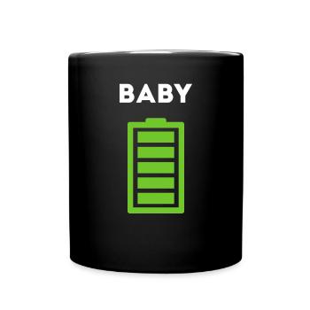 Baby Kind Batterie voll leer Familienshirt - Tasse einfarbig - Schwarz - Vorne