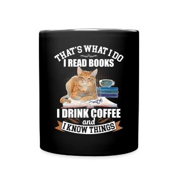 Je lis des livres Je bois du café Amant drôle de chat - Mug uni - noir - Devant