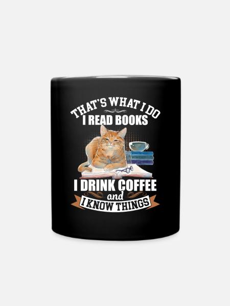 I Read Books I Drink Coffee Funny Cat Lover - Full Colour Mug - black