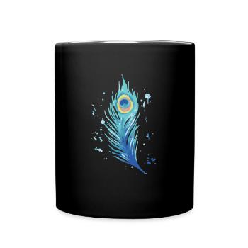 Pfau - blaue Pfauenfeder aquarell - Tasse einfarbig - Schwarz - Vorne