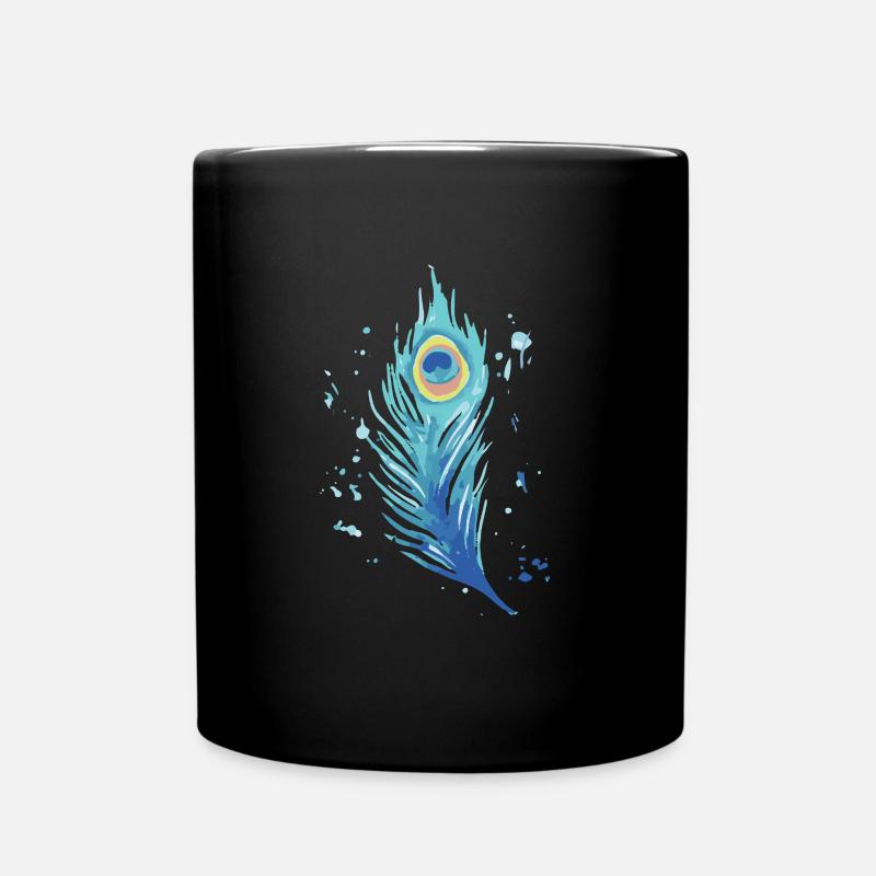 Paon - aquarelle de plume de paon bleu - Mug uni - noir