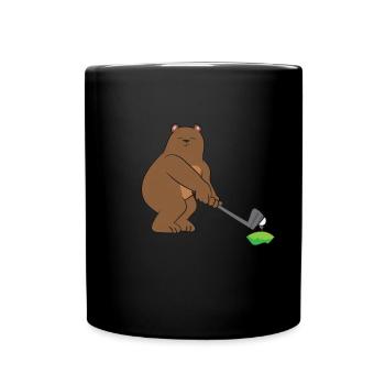 Golf - ours brun / grizzly avec club de golf - Mug uni - noir - Devant