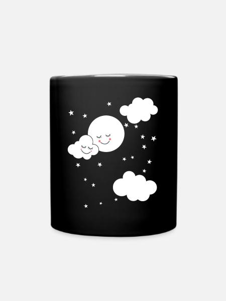 Sweet moon clouds night sky fantasy kids baby - Full Colour Mug - black