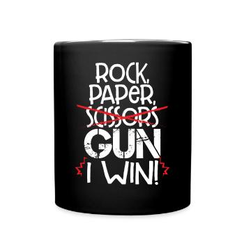 Rock Paper Scissors Gun I Win Funny Gun Lover Gift - Full Colour Mug - black - Front