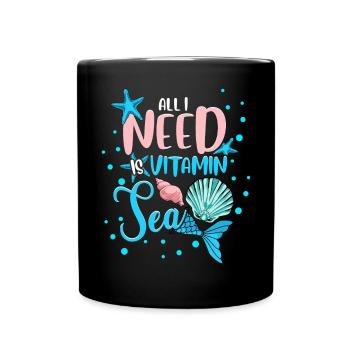 Vitamin Sea Meerjungfrau Strand Urlaub - Tasse einfarbig - Schwarz - Vorne