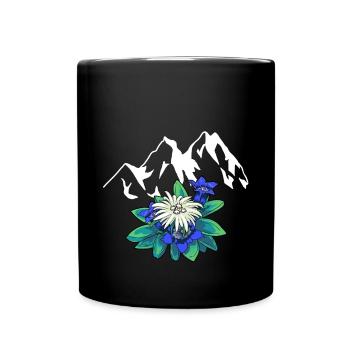 Gebirge Berge Tirol Edelweiss Enzian Natur Wandern - Tasse einfarbig - Schwarz - Vorne
