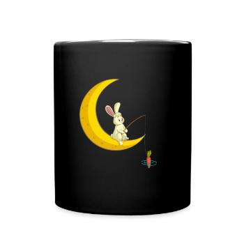 Cute rabbit on the moon fishes a carrot - Full Colour Mug - black - Front