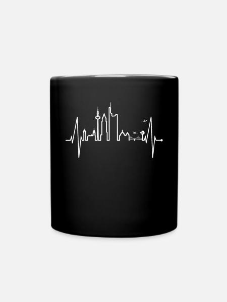 Frankfurt Skyline Herzschlag Fan Liebe Herz Hessen - Tasse einfarbig - Schwarz