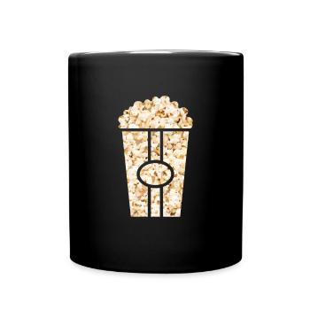 Popcorn - Popcorntüte gefüllt mit Popcorn - Tasse einfarbig - Schwarz - Vorne