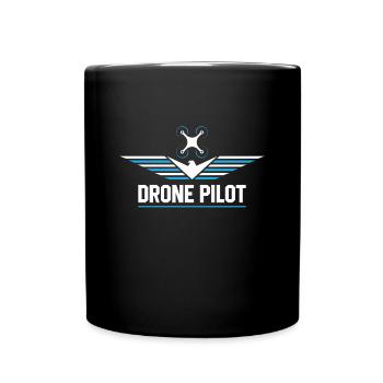 Drone - blue white logo drone pilot - Full Colour Mug - black - Front