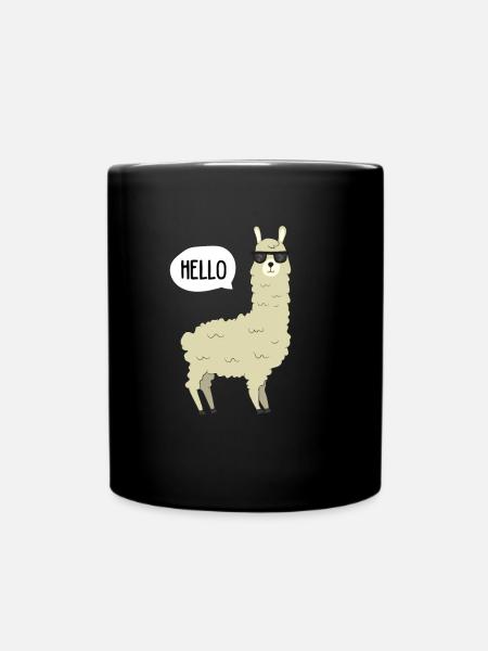 Llama - HELLO llama with sunglasses - Full Colour Mug - black