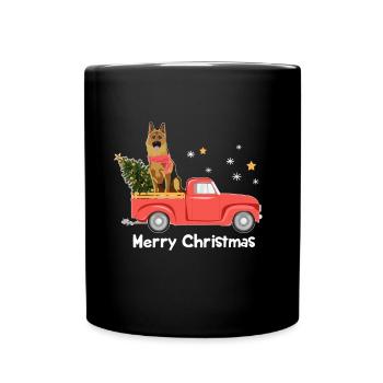 German Shepherd Christmas Pickup Truck - Full Colour Mug - black - Front
