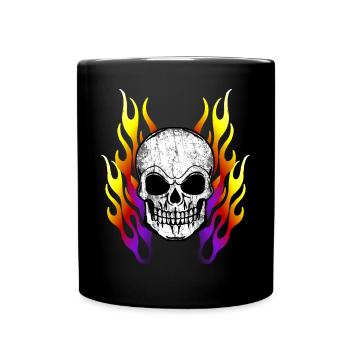 Skull Flames Gift Rock Metal Fans - Full Colour Mug - black - Front