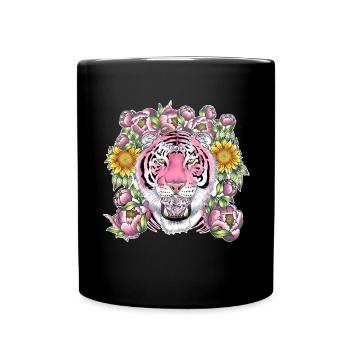 Pinker Tiger Diamant Prinzessin Blumen Tiger Katze - Tasse einfarbig - Schwarz - Vorne