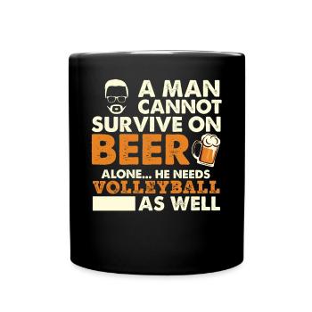 Ein Mann kann nicht allein mit Bier überleben, das er braucht - Tasse einfarbig - Schwarz - Vorne