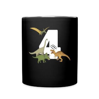 Children's birthday dino 4th birthday dinosaur - Full Colour Mug - black - Front