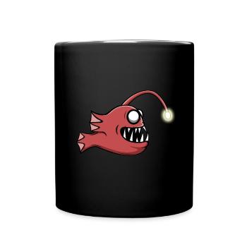 Anglerfisch Tiefsee Angelsport retro Angler Lustig - Tasse einfarbig - Schwarz - Vorne