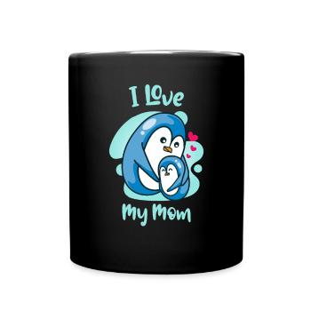 I Love My Mom Pinguin Mutter Kind Liebe - Tasse einfarbig - Schwarz - Vorne
