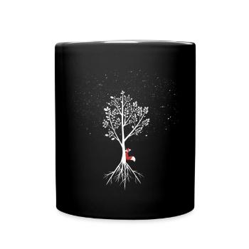 Weide mit Fuchs und Wurzeln - Tasse einfarbig - Schwarz - Vorne