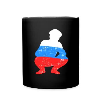 Wooden Russian in Russenhocke Bra Bratan Russia blyad R - Full Colour Mug - black - Front