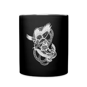 Ravens Thor Odin Hugin and Munin Symbol Eye - Full Colour Mug - black - Front