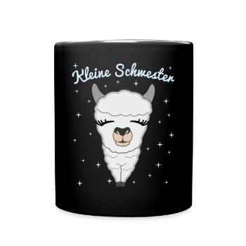 Kleine Schwester Geschenk Lama Alpaka - Tasse einfarbig - Schwarz - Vorne