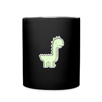 Pastellgrüner Dino Cartoon - Tasse einfarbig - Schwarz - Vorne