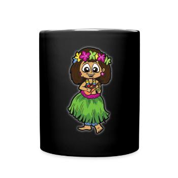 Hula Mädchen mit Bastrock Ukulele Blumenkette - Tasse einfarbig - Schwarz - Vorne