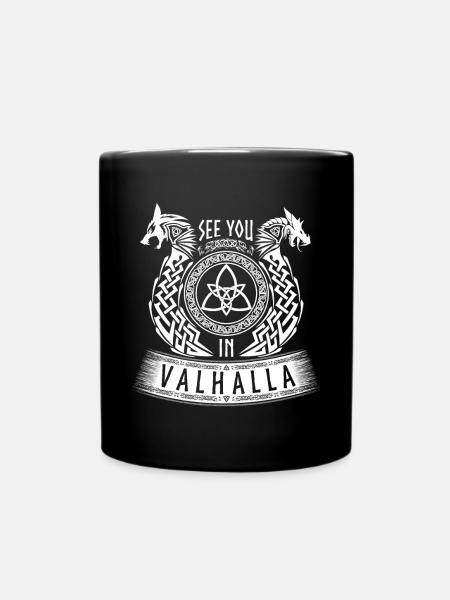 See You In Valhalla Viking Germanic Dragon Wolf - Full Colour Mug - black