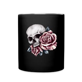 Totenkopf Rosen Vintage Antik Bunt Pirate Atlantik - Tasse einfarbig - Schwarz - Vorne