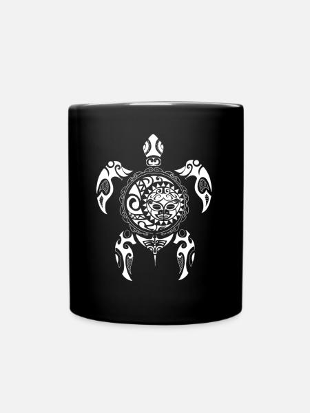 Chemise de lune de conception de soleil tribal maori de tortue - Mug uni - noir