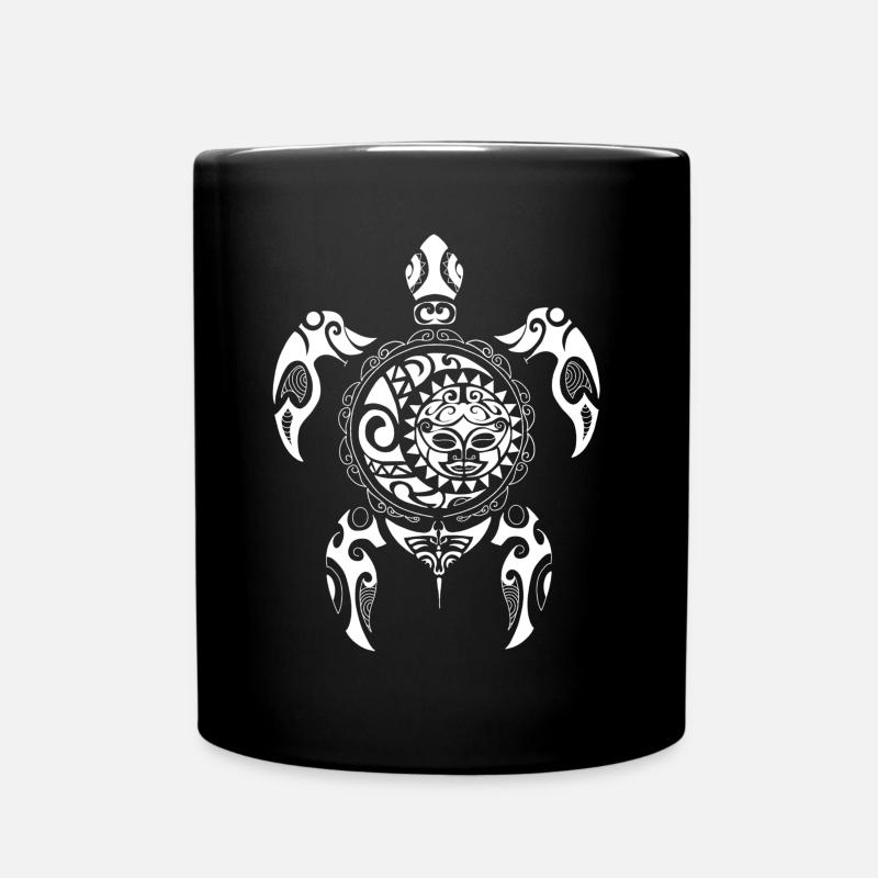 Chemise de lune de conception de soleil tribal maori de tortue - Mug uni - noir