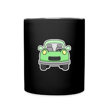 Vue frontale joyeuse de chariot vert - Mug uni - noir - Devant