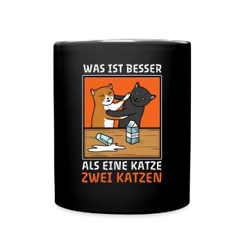 Was ist besser als eine Katze zwei Katzen Spruch - Tasse einfarbig - Schwarz - Vorne