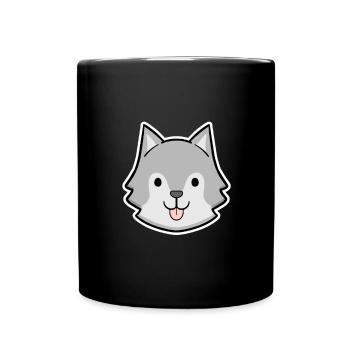 Autocollant tête husky heureuse - Mug uni - noir - Devant