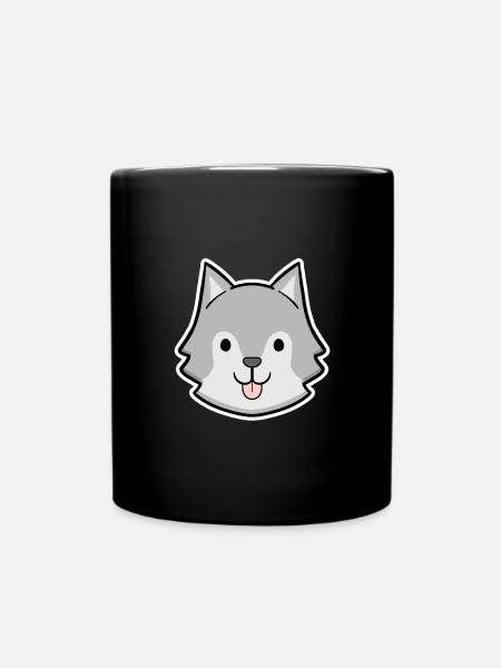 Autocollant tête husky heureuse - Mug uni - noir