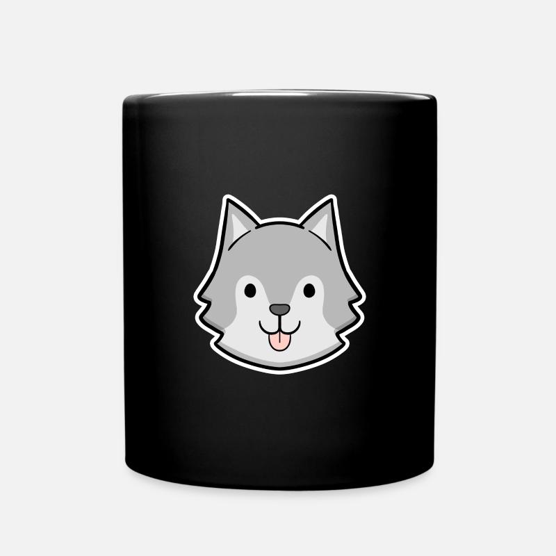 Autocollant tête husky heureuse - Mug uni - noir