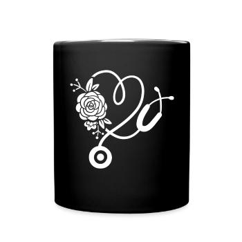 Stethoscope Flower Heart Doctor Nurse - Full Colour Mug - black - Front