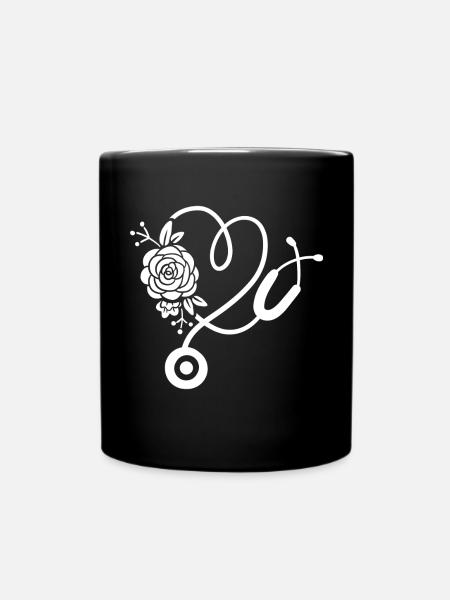 Stéthoscope Fleur Coeur Médecin Infirmière - Mug uni - noir