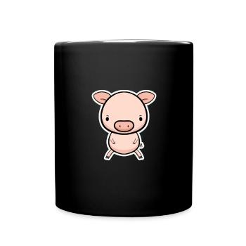 Schweinchen Cartoon - Tasse einfarbig - Schwarz - Vorne