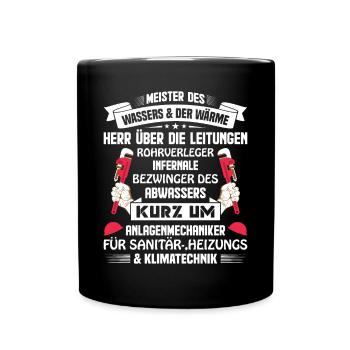 Heizungsbauer Heizungsbau Heizungsinstallateur - Tasse einfarbig - Schwarz - Vorne