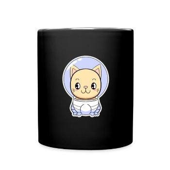 Katze als Astronaut im Weltraumhelm - Tasse einfarbig - Schwarz - Vorne