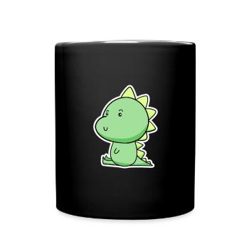 Cheerful Dino Cartoon Green - Full Colour Mug - black - Front